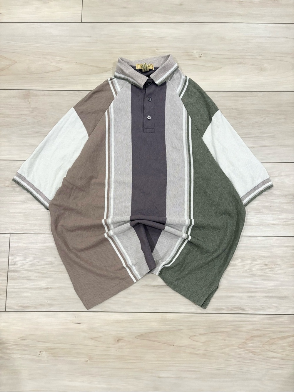Cross Creek Vintage 90s Retro Colorblock Mens preppy Vertical-Stripe Gold Polo